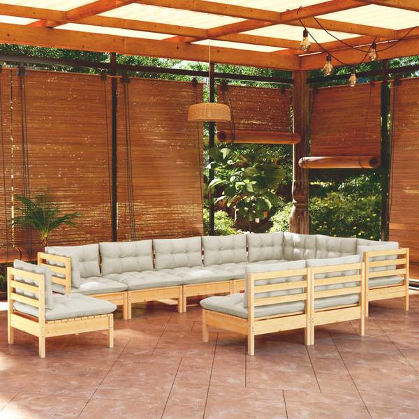 Garten-Lounge-Set 3012489 (10-teilig) Braun - Weiß - Polyester - Kiefer - 64 x 63 x 64 cm