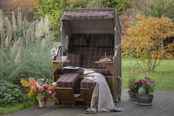 Strandkorb Schleswig 2-Sitzer Grau - Webstoff - 120 x 160 x 80 cm