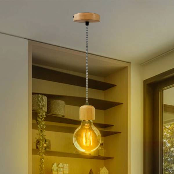Pendelleuchte Textilkabel Moderne Lampe Braun - Metall - 8 x 7 x 8 cm