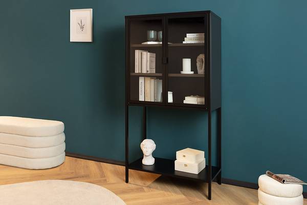Vitrine DURA STEEL Schwarz - Glas - Metall - 75 x 150 x 35 cm