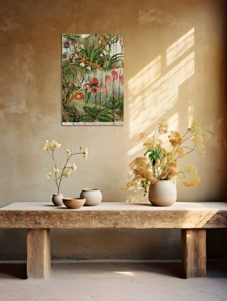 Holzpaneel Blumendschungel Beige - Massivholz - 40 x 60 x 40 cm