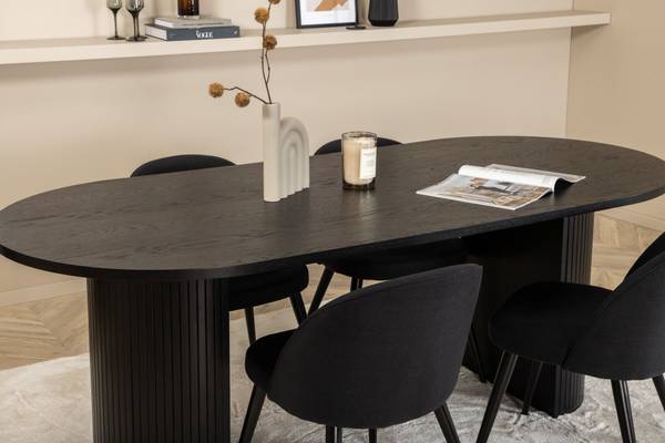 Essgruppe Bianca + Velvet (5-teilig) Schwarz - Samt - 200 x 75 x 90 cm