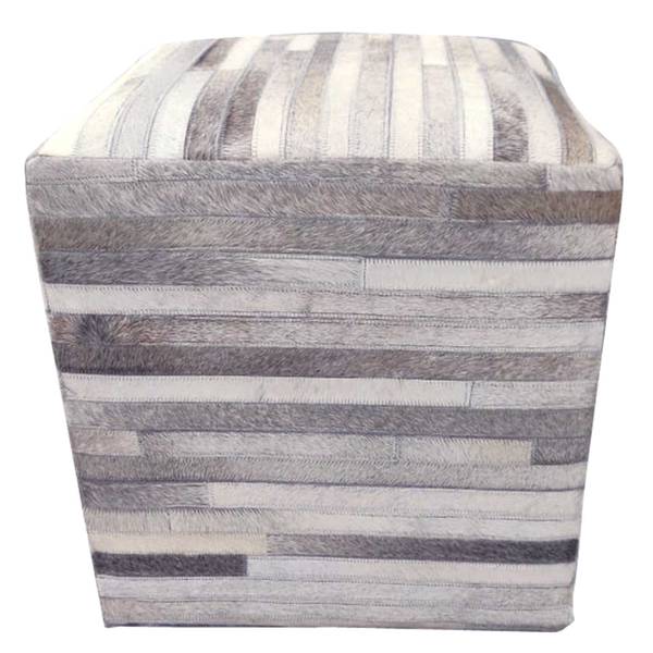 Patchwork Fellhocker Liem Weiß - Holzwerkstoff - Echtfell - 45 x 48 x 45 cm