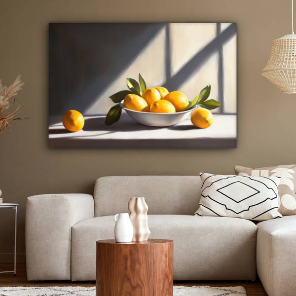 LEINWANDBILD Zitronen Gelb - Baumwollstoff - 140 x 90 x 2 cm