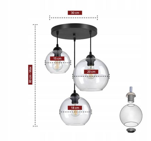 Bergen Pendelleuchte III Schwarz - Glas - Metall - 30 x 100 x 30 cm