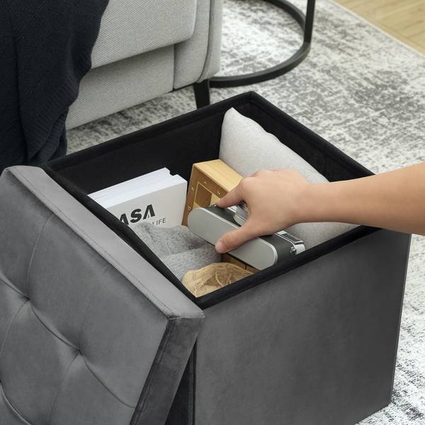 Sitzhocker 838-555V00GY Grau - Polyester - Samt - 38 x 38 x 38 cm