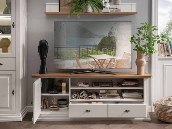 TV Lowboard Monza Braun - Weiß - Massivholz - 178 x 66 x 44 cm