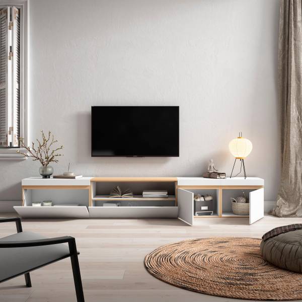 TV-Lowboard Cozy X Braun - Weiß - Melamin - 288 x 45 x 35 cm