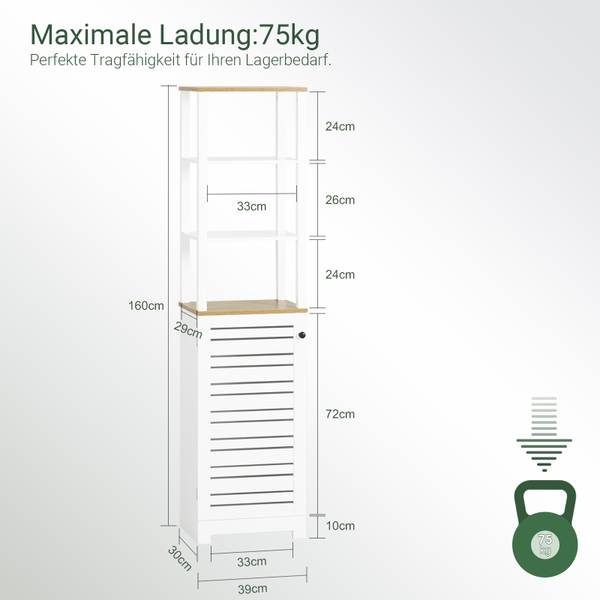 Hoge kast BZR43-W wit - plaatmateriaal op houtbasis - 60 x 160 x 30 cm