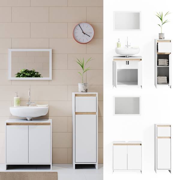 Badmöbel-Set Emma 29824 3er Set Eiche Sonoma Dekor - Weiß