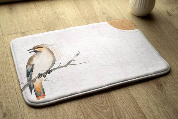 Badteppich Vogel auf einem Zweig Weiß - Polyester - 75 x 45 x 75 cm