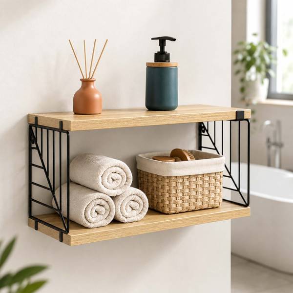 Wandregal 3-tlg. Set Schwarz - Braun - Eisen - 40 x 15 x 15 cm