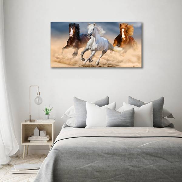 Wandbild Pferde in der Wüste Braun - Mischgewebe - 140 x 70 x 4 cm