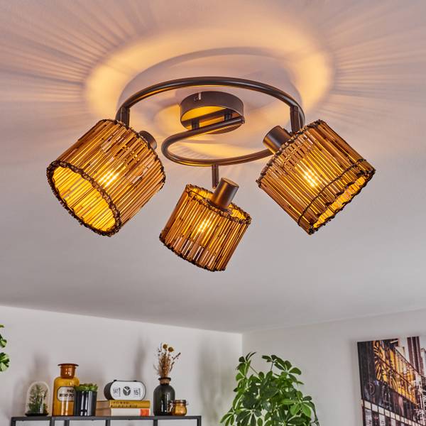 Deckenleuchte Obenetto Beige - Aluminium - Holzverbundwerkstoff - 46 x 24 x 40 cm