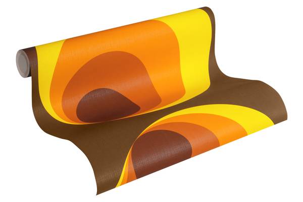 Retrotapete 70er Jahre Braun Gelb Orange Braun - Orange - Gelb - Fleece - 53 x 1005 x 1 cm