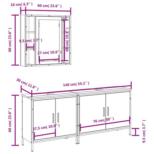 Badmöbel 3033721 3-teilig Braun - Holzwerkstoff - 16 x 60 x 60 cm