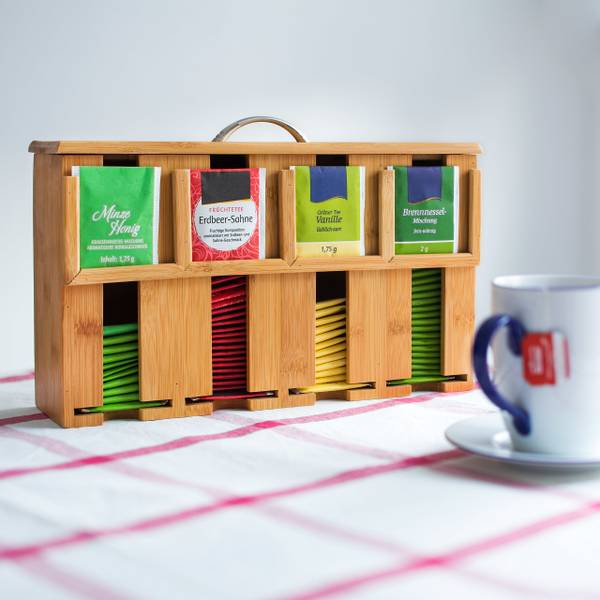 Van Henry Boîte à Thé En Bambou Avec 8 Compartiments Et Fenêtre En Verre - Rangement Élégant Pour 135 Sachets De Thé, Café Ou Épices