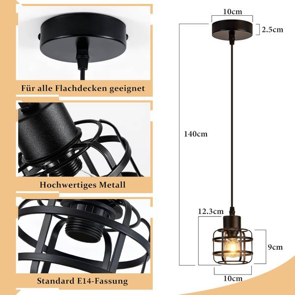 Pendelleuchte Retzlaff Schwarz - Metall - 10 x 140 x 10 cm