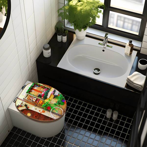 WC-Sitz mit Absenkautomatik Grünes Fahrr Bambus - Holzwerkstoff - 38 x 5 x 49 cm