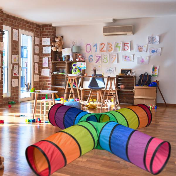Bunter Spieltunnel mit 4 Röhren Blau - Grün - Rot - Polyester - Stahl - 232 x 46 x 232 cm