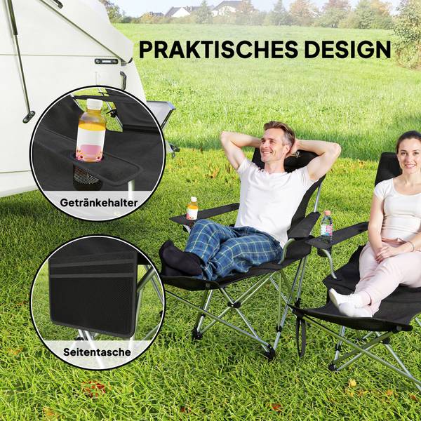 Campingstuhl A20-513V00BK 2er Set Schwarz - Metall - 48 x 90 x 125 cm