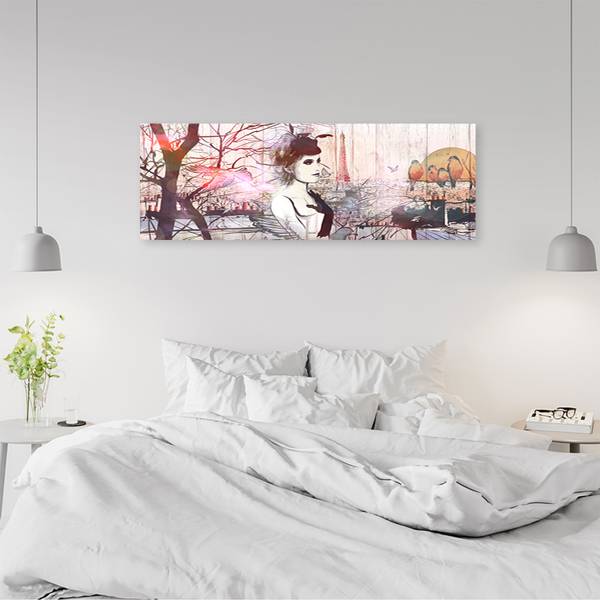 Wandbild frau eiffelturm 120 x 40 cm