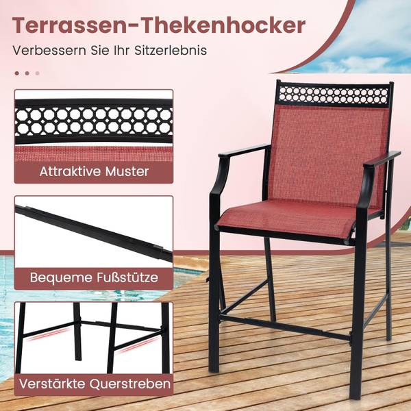 Gartenstühle ZB33852DQ-4DE (2er Set) Rot - Metall - 62 x 114 x 66 cm