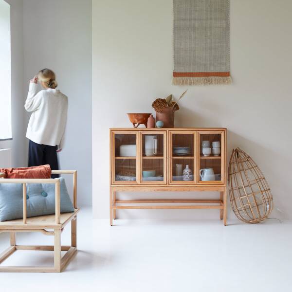 Vitrinenschrank Alex Beige - Mindi - 120 x 100 x 41 cm