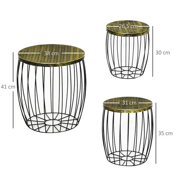 Beistelltisch BB5382 3er-Set Schwarz - Metall - 38 x 41 x 38 cm