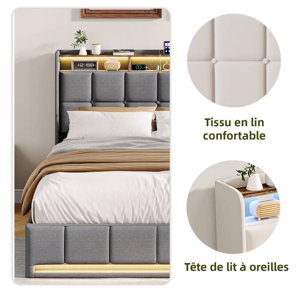 Doppelbett HXQ01 Grau - Metall - Massivholz - 164 x 110 x 218 cm
