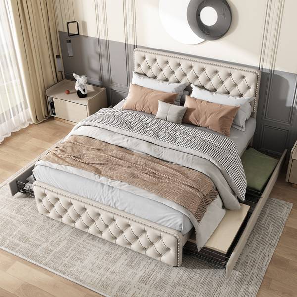 Polsterbett Ella II Beige - Leinen - 160 x 108 x 205 cm
