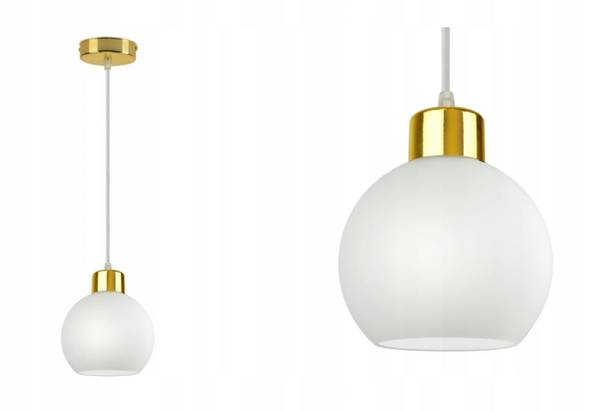 Goldene Milchglas Pendelleuchte I Gold - Weiß - Farbglas - 14 x 100 x 14 cm