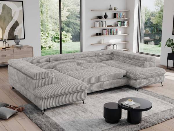 Wohnlandschaft PEDRO U Hellgrau - Cord