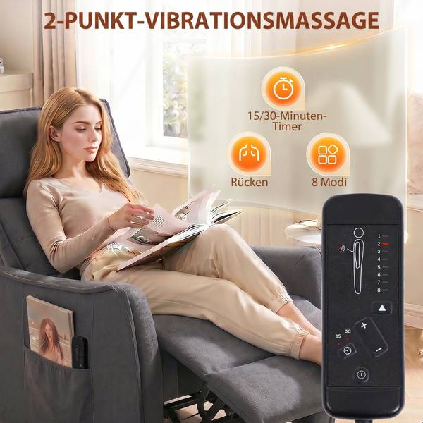 Massagerelaxsessel 700-207V90GY Grau - Leinen - Polyester - 69 x 104 x 93 cm