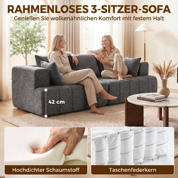 3-Sitzer-Sofa 83B-861V01GY Grau - Chenille - Polyester - 104 x 87 x 248 cm