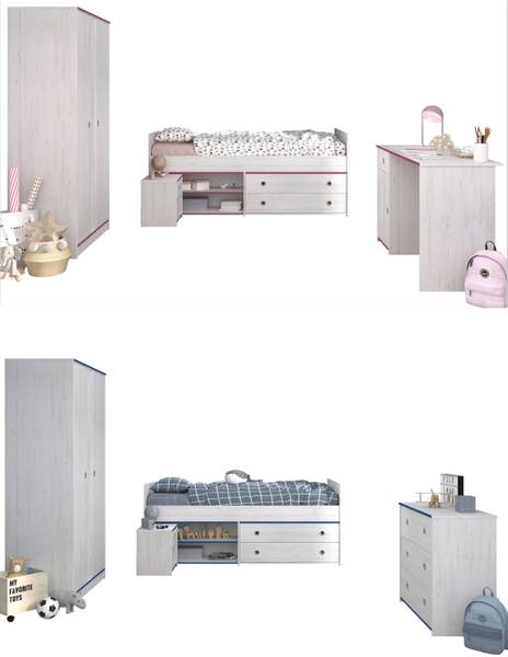 Jugendzimmer Smoozy26 4-teilig Weiß - Holzwerkstoff - 203 x 182 x 95 cm