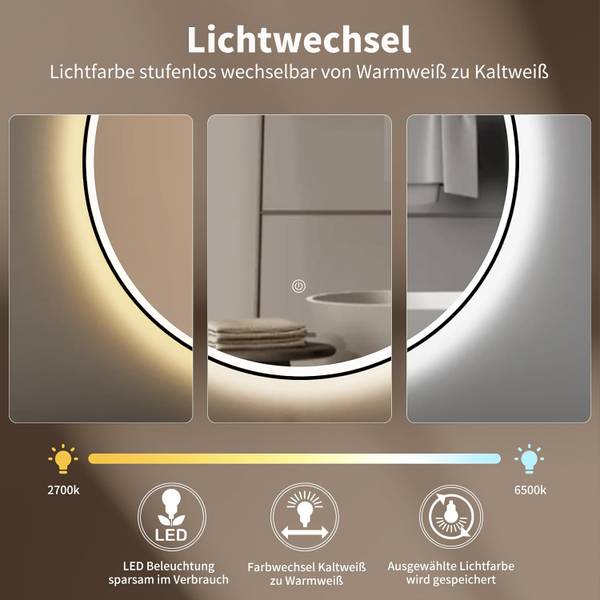 LED Spiegel Rund Sheffield 80 x 80 cm
