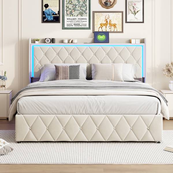 Polsterbett Boxspringbett MOKP Beige - Metall - Massivholz - 165 x 108 x 209 cm