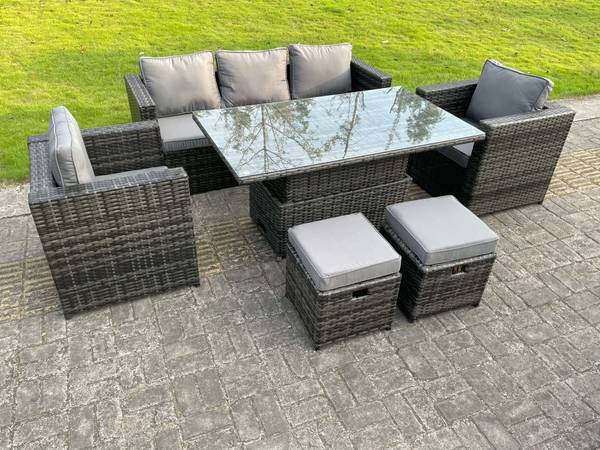 Rattan Gartenmöbel Outdoor Gartensofa Grau - Webstoff - Polyresin - 65 x 66 x 176 cm