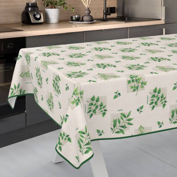 Wachstuchtischdecke Kräuter mit SAUM Tiefe: 100 cm