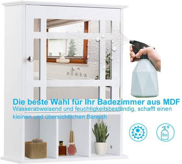 Hängeschrank Spiegelschrank Weiß - Holzwerkstoff - 16 x 61 x 50 cm