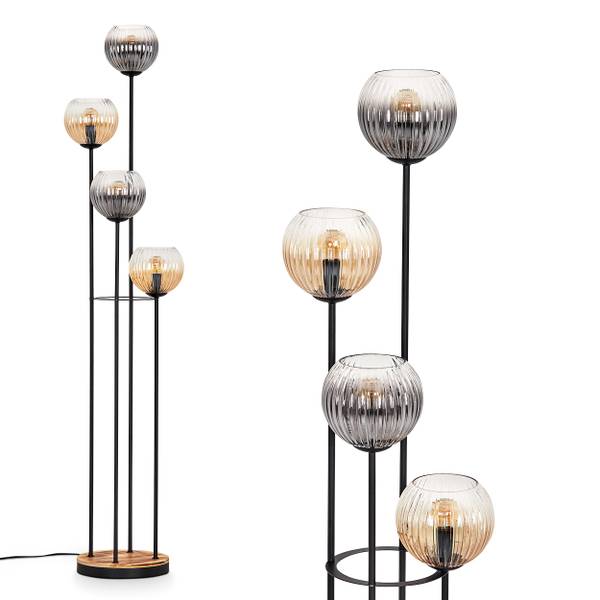 Stehlampe Cesaro Braun - Grau - Holzwerkstoff - Metall - Holz teilmassiv - 74 x 147 x 13 cm