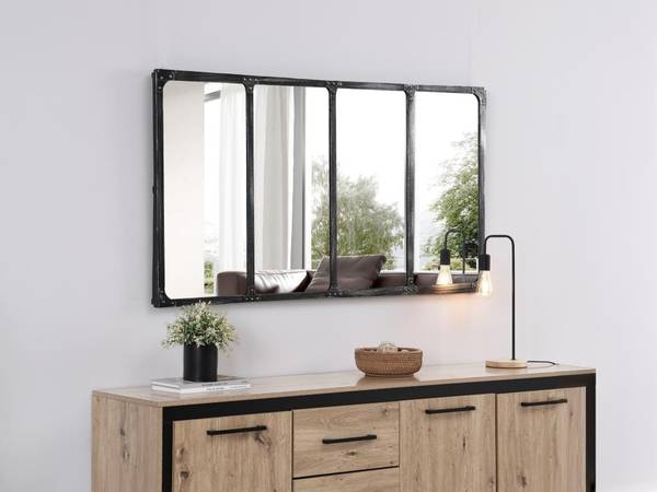 Wandspiegel MAASTRICHT Schwarz - Metall - Holz teilmassiv - 140 x 75 x 4 cm