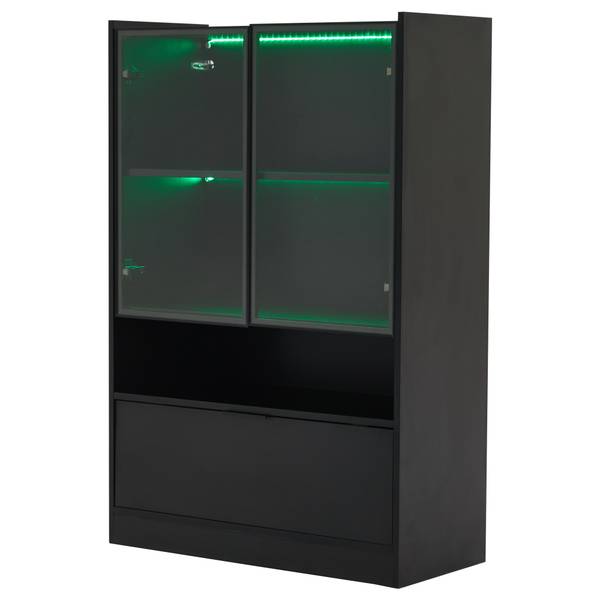 Vitrine Ourea Ⅰ Noir - Bois manufacturé - Verre - 35 x 120 x 80 cm