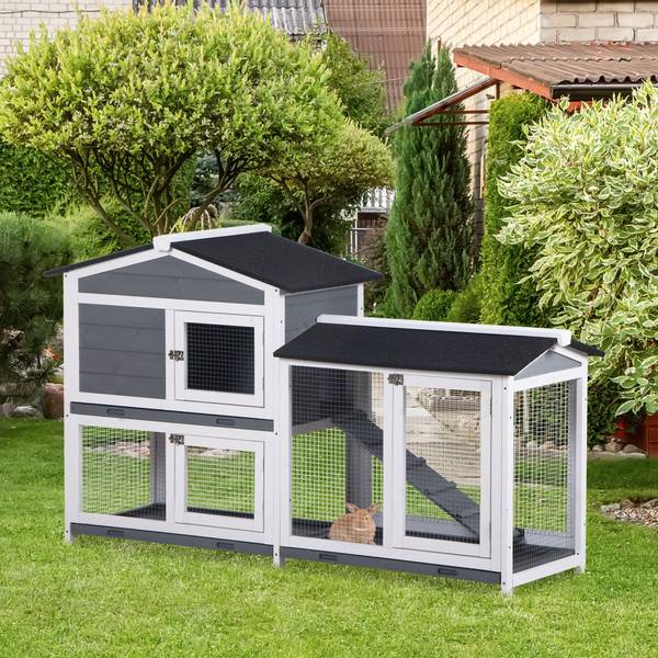 Kaninchenstall D51-131GY Grau - Massivholz - 53 x 94 x 158 cm