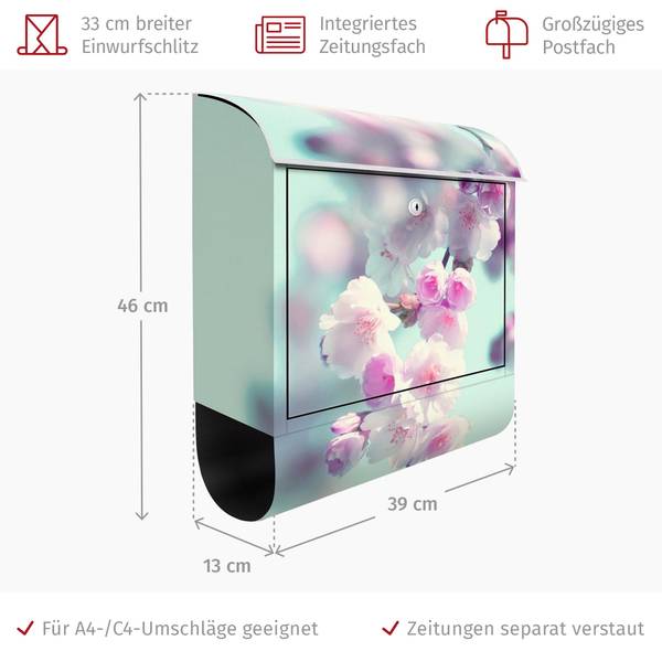 Briefkasten Farbenfrohe Kirschblüten Pink - Stahl - 39 x 46 x 13 cm