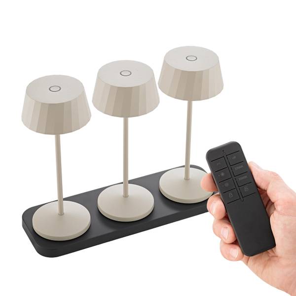 Tischleuchte Facetta 3er Set Remote Beige - Metall - 9 x 23 x 9 cm