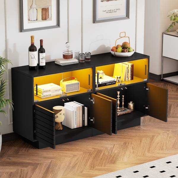Sideboard Ourea Ⅲ Schwarz - Holzwerkstoff - Glas - 35 x 68 x 130 cm