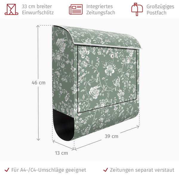 Briefkasten Blumenranken Grün - Stahl - 39 x 46 x 13 cm