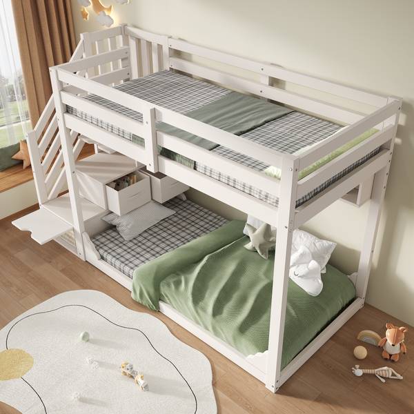 Etagenbett LucyWoody Ⅰ Weiß - Holzwerkstoff - 95 x 145 x 253 cm